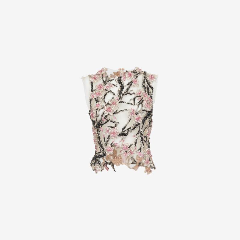 Alexander McQueen Women's Multicoloured Blossom Embroidered Top - 8 (Polyamide)